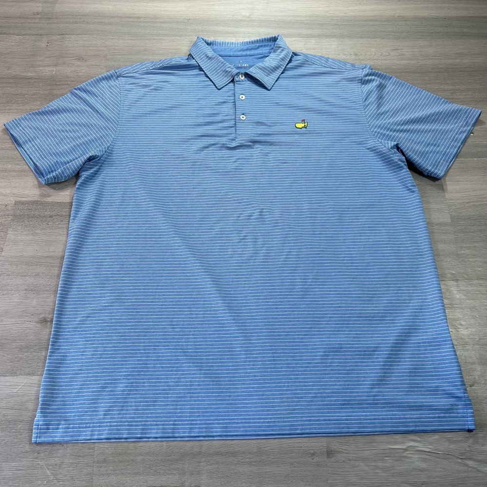 Masters Tech Polo Shirt Mens 2XL Blue Stripe Golf Performance Stretch